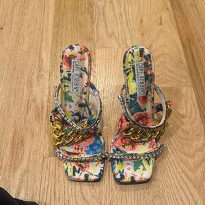 Cape Robbin Multicolor Floral Chain-Embellished Slide Heels